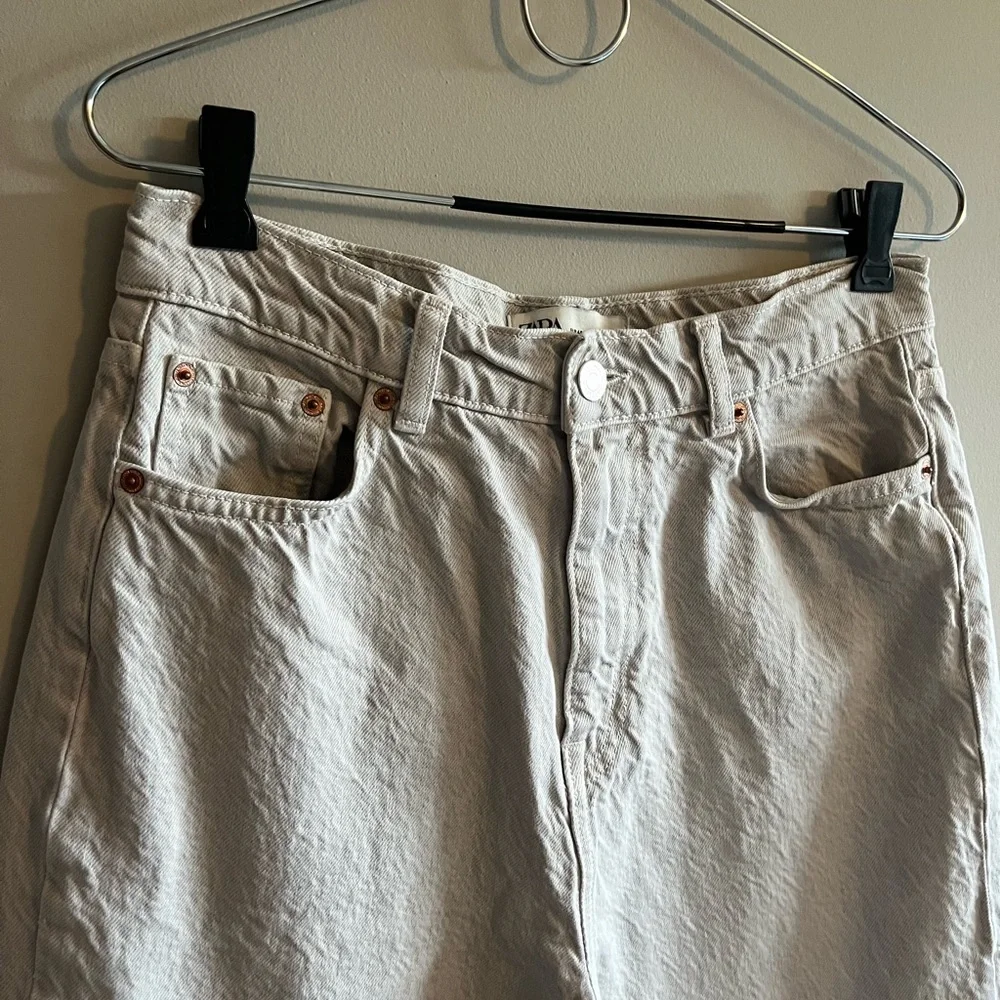 ZARA gray & white tie dye Grunge Pant Raw Hem wide Leg High Rise Jean size small